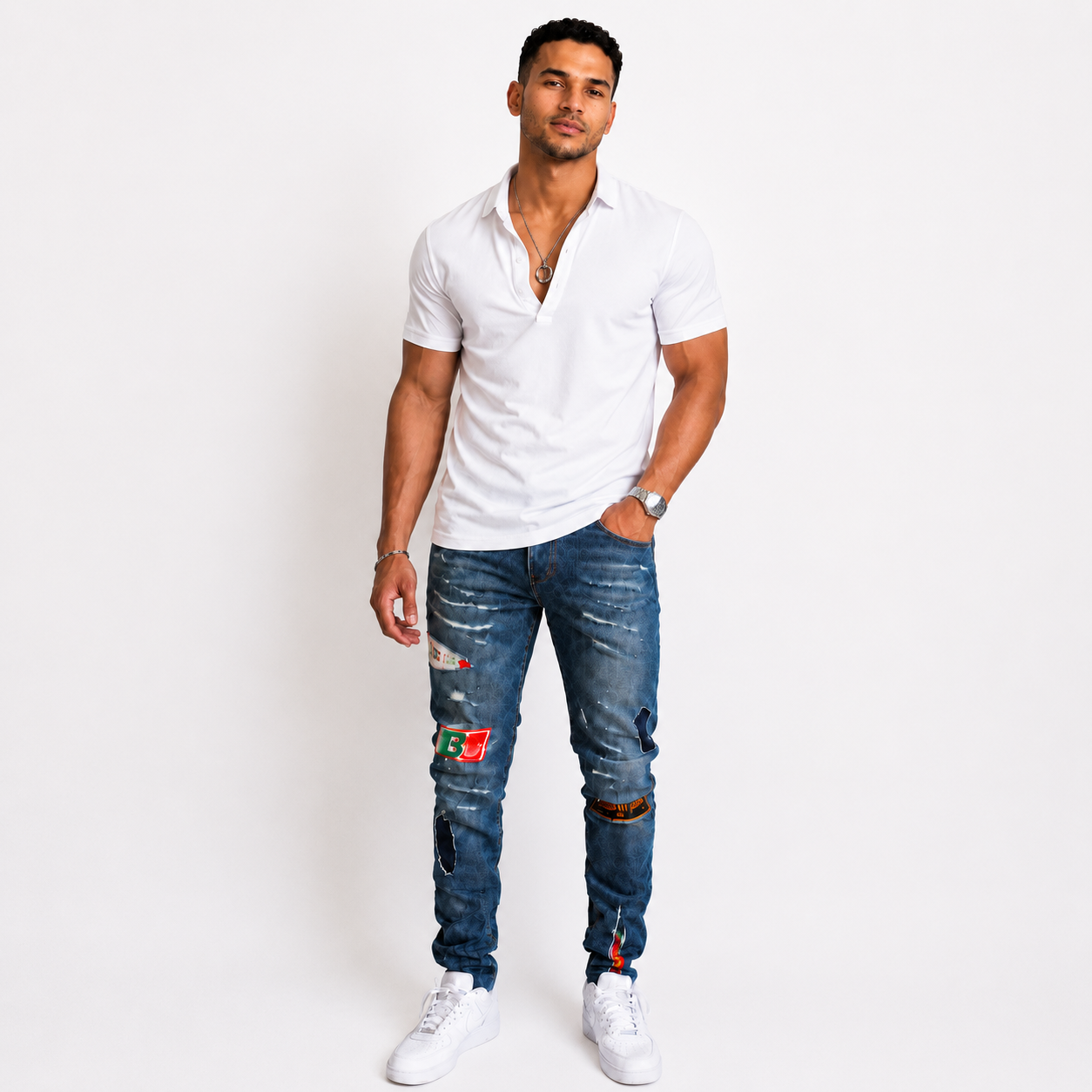 Billionaire Boys Club Racer Rip & Repair Men's Jeans in Photon, Size 38.