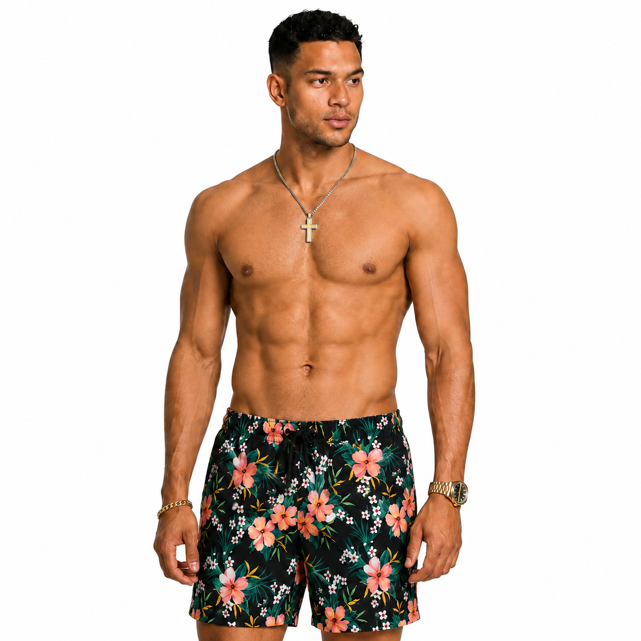 Divided Men’s Floral Print Sweat Shorts – Island Breeze Style, Size Large.