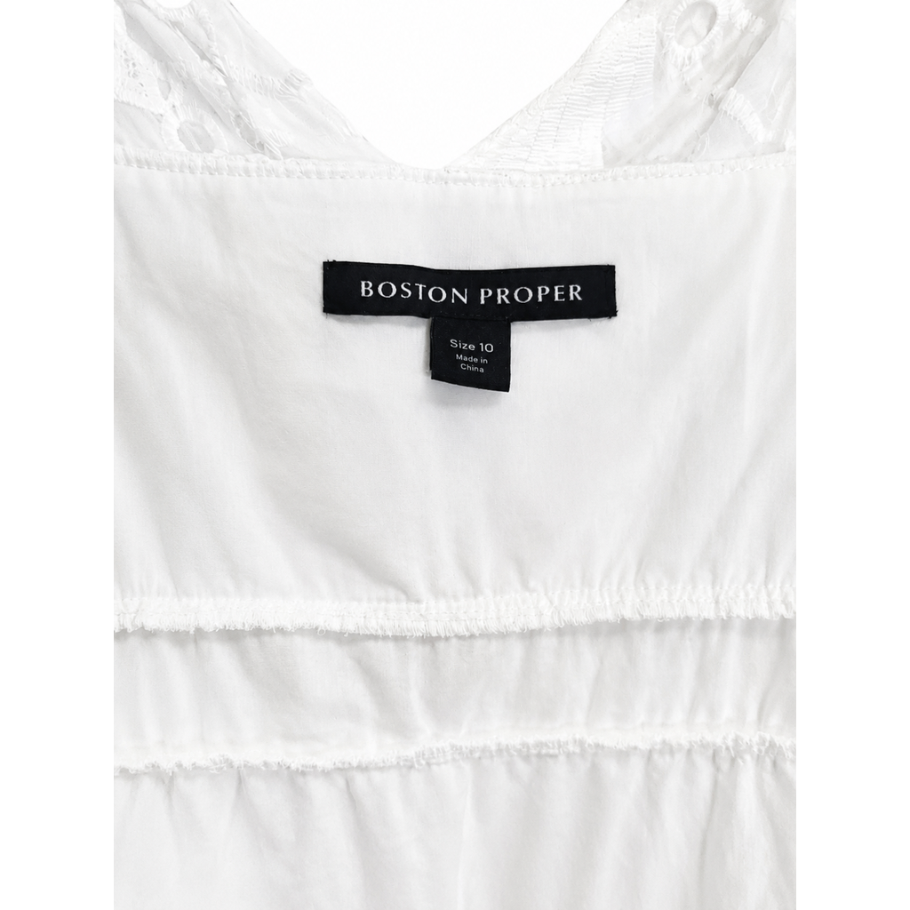 Boston Proper Women’s White Eyelet Ankle-Length Dress – Elegant Summer Maxi, Size 10.