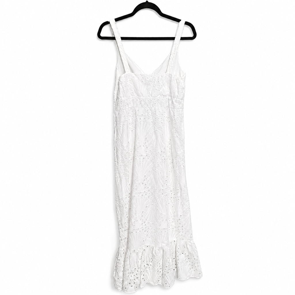 Boston Proper Women’s White Eyelet Ankle-Length Dress – Elegant Summer Maxi, Size 10.