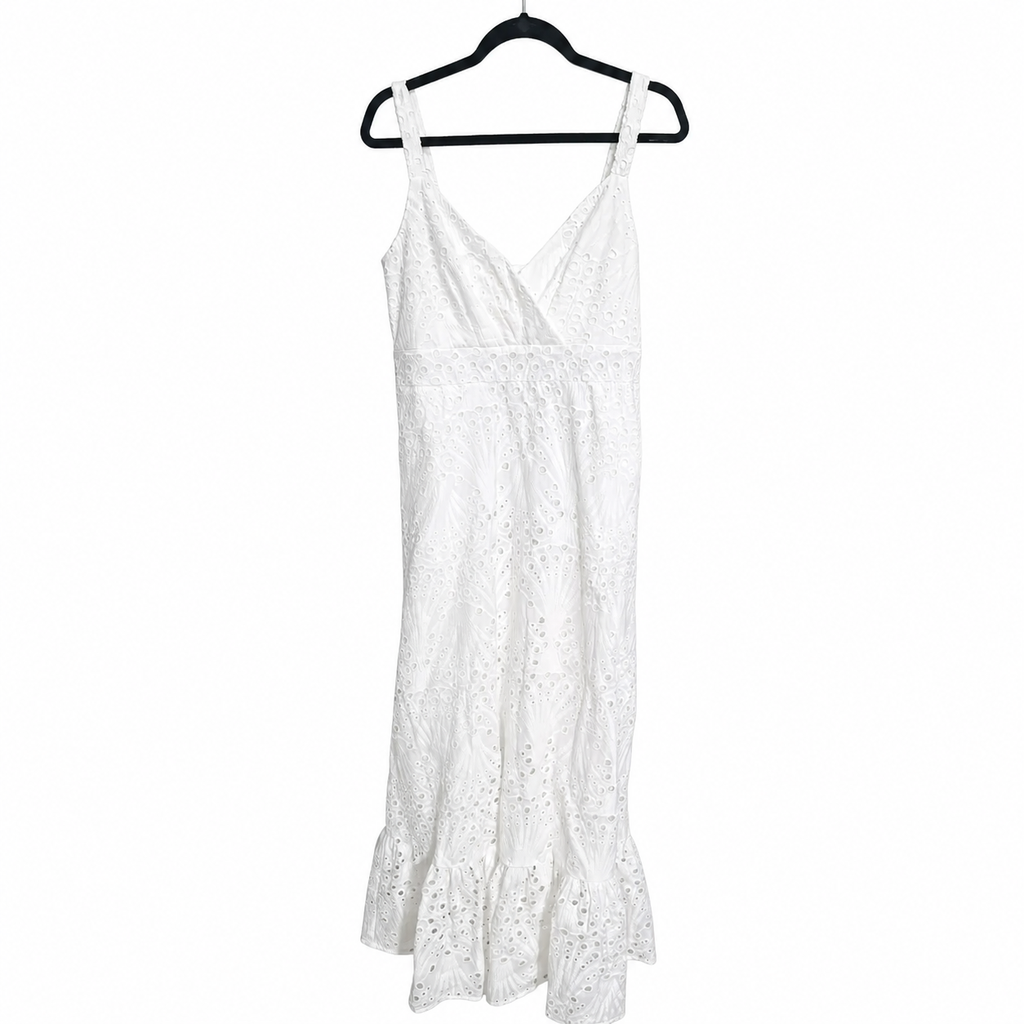 Boston Proper Women’s White Eyelet Ankle-Length Dress – Elegant Summer Maxi, Size 10.
