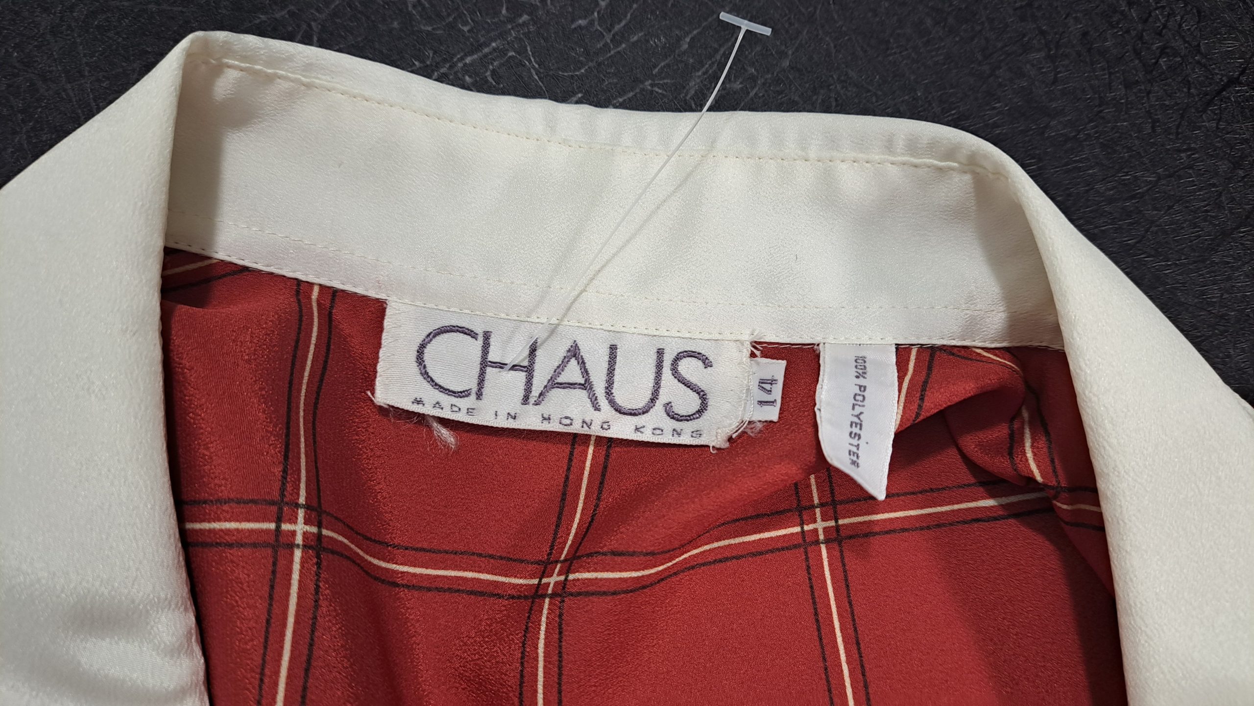 Vintage CHAUS Red Plaid Button-Up Blouse With White Collar – Women’s Size 14 (Fits Smaller Than Modern Size 14)