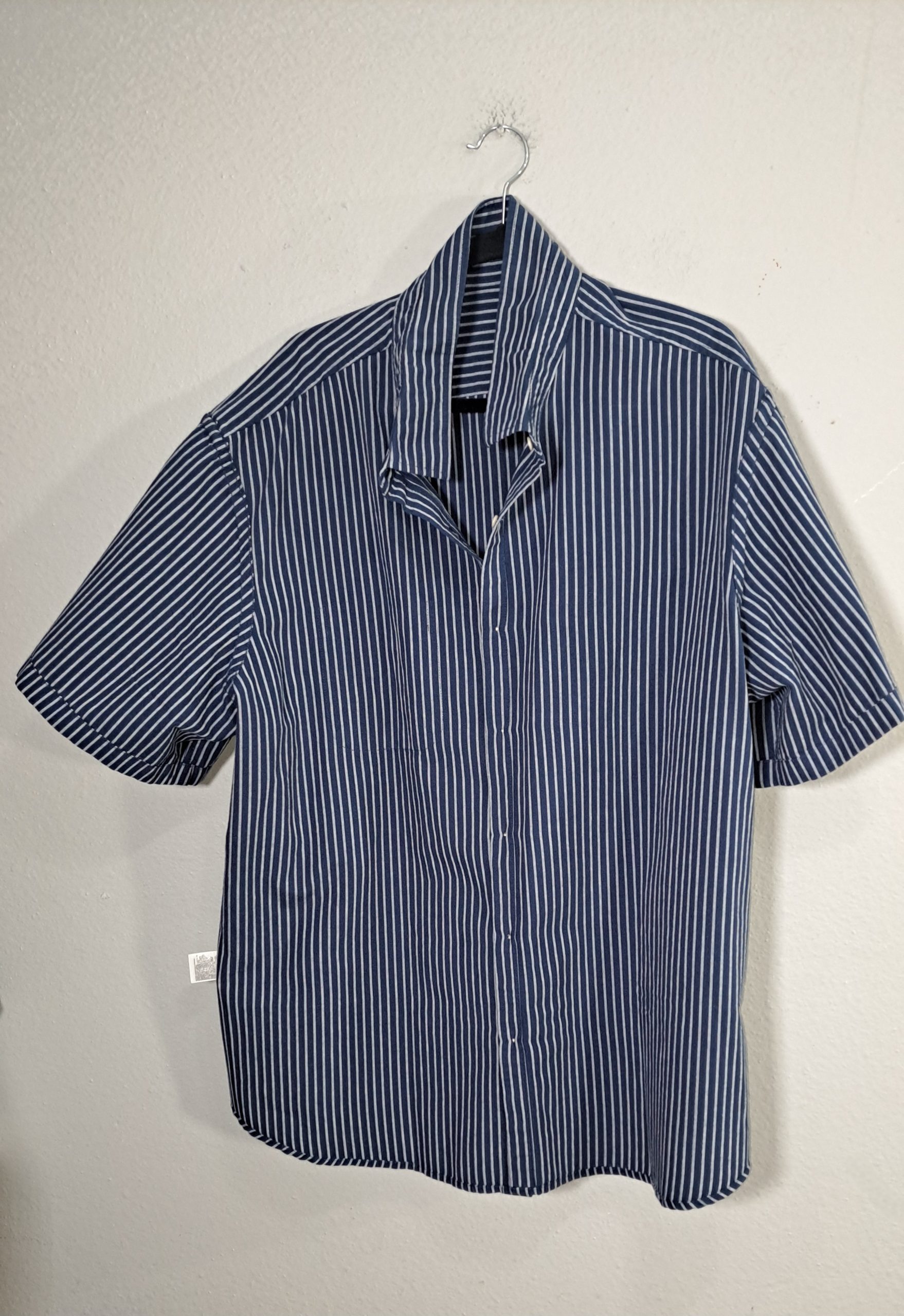 Old Navy Men’s Everyday Shirt XXXL Blue White Stripe Short Sleeve Button Front Regular Fit NWT