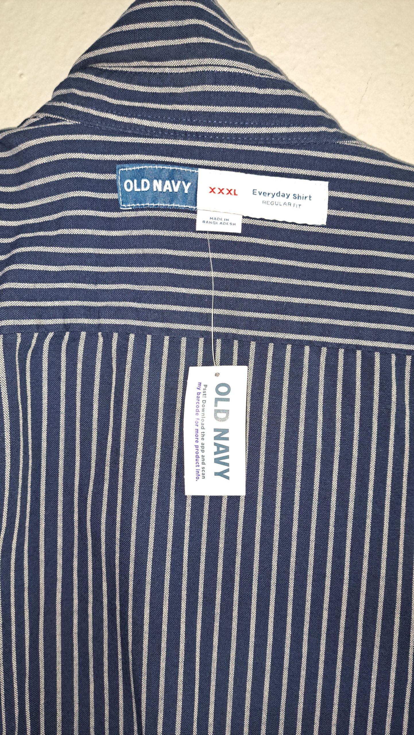 Old Navy Men’s Everyday Shirt XXXL Blue White Stripe Short Sleeve Button Front Regular Fit NWT