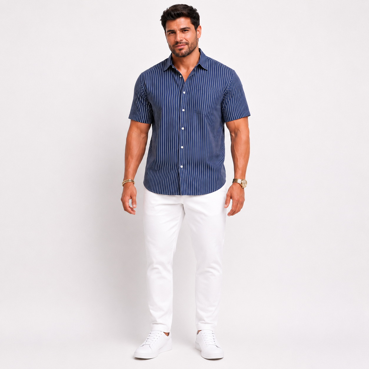 Old Navy Men’s Everyday Shirt XXXL Blue White Stripe Short Sleeve Button Front Regular Fit NWT