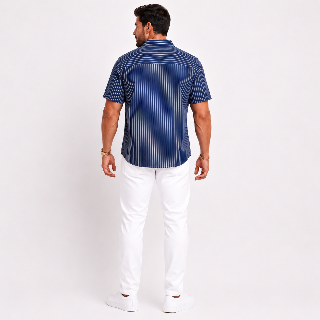 Old Navy Men’s Everyday Shirt XXXL Blue White Stripe Short Sleeve Button Front Regular Fit NWT