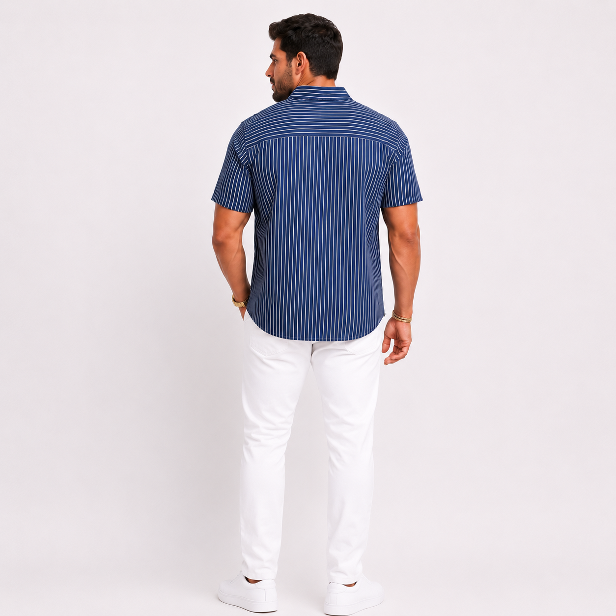 Old Navy Men’s Everyday Shirt XXXL Blue White Stripe Short Sleeve Button Front Regular Fit NWT
