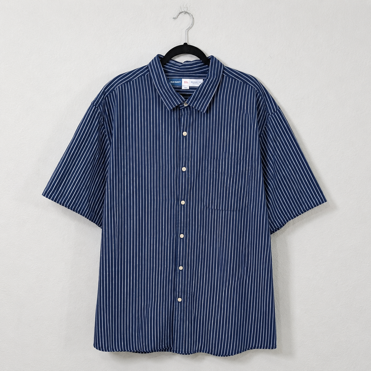 Old Navy Men’s Everyday Shirt XXXL Blue White Stripe Short Sleeve Button Front Regular Fit NWT