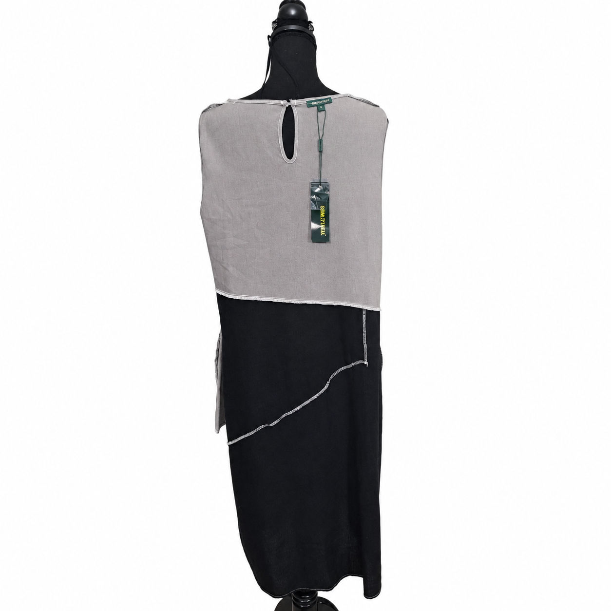 For Cynthia Womens Size XL, Colorblock Linen Blend Sleeveless Midi Dress Black White Gray NWT