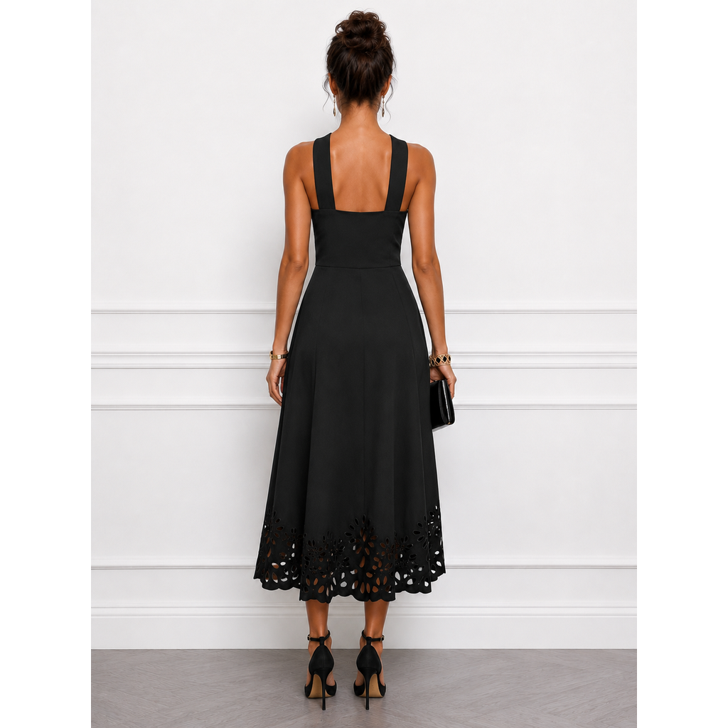 Boston Proper Beyond Travel High Neck Laser Cut Midi Dress – Black – Size Small – New With Tags