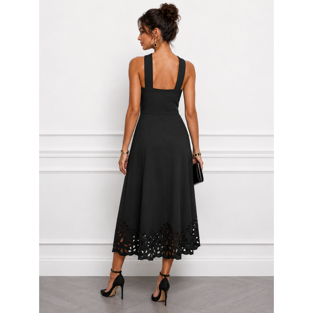 Boston Proper Beyond Travel High Neck Laser Cut Midi Dress – Black – Size Small – New With Tags