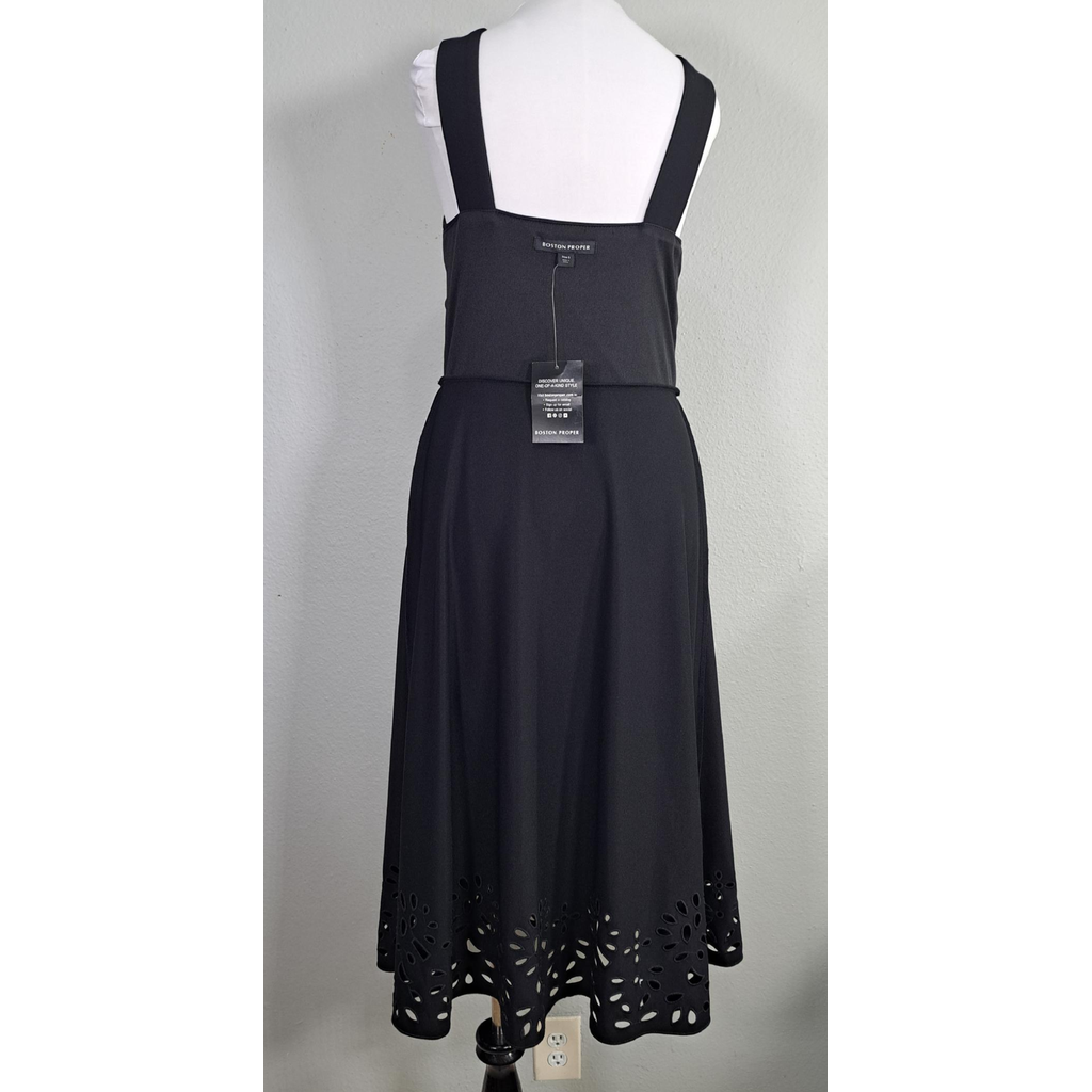 Boston Proper Beyond Travel High Neck Laser Cut Midi Dress – Black – Size Small – New With Tags