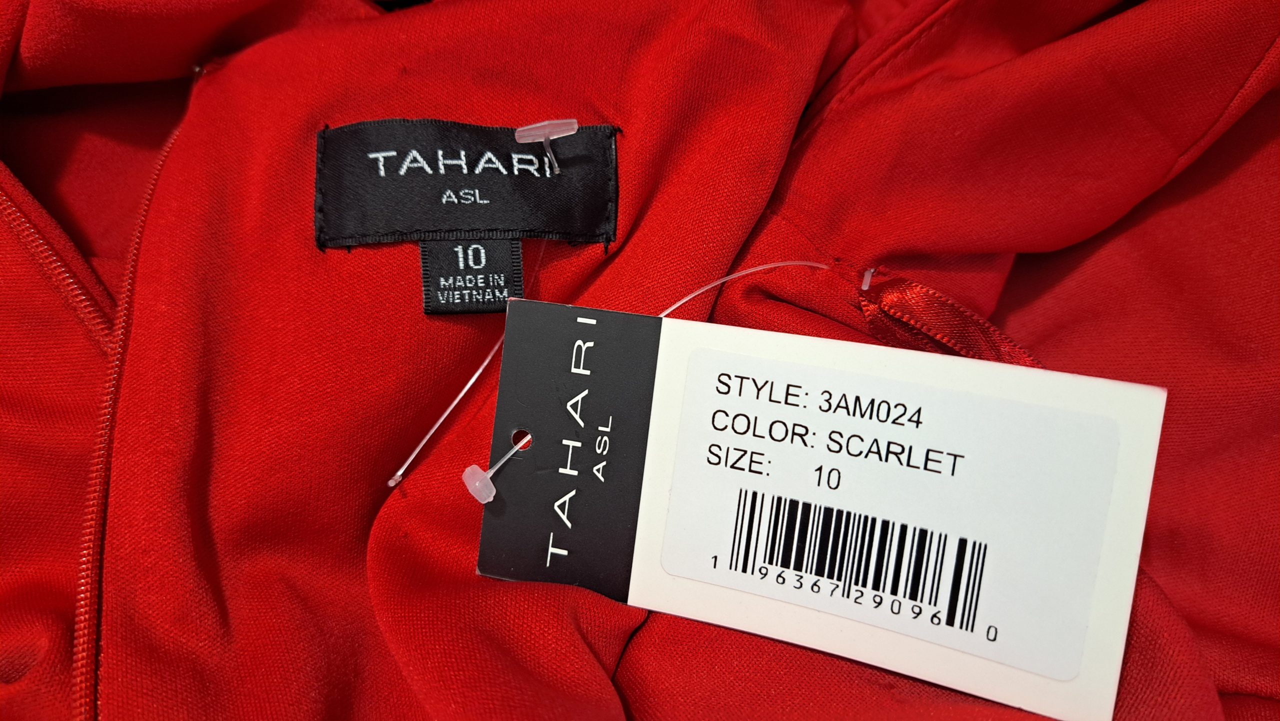 Tahari ASL Scarlet Red Sheath Dress Size 10 Gold Ring Side Tie NWT