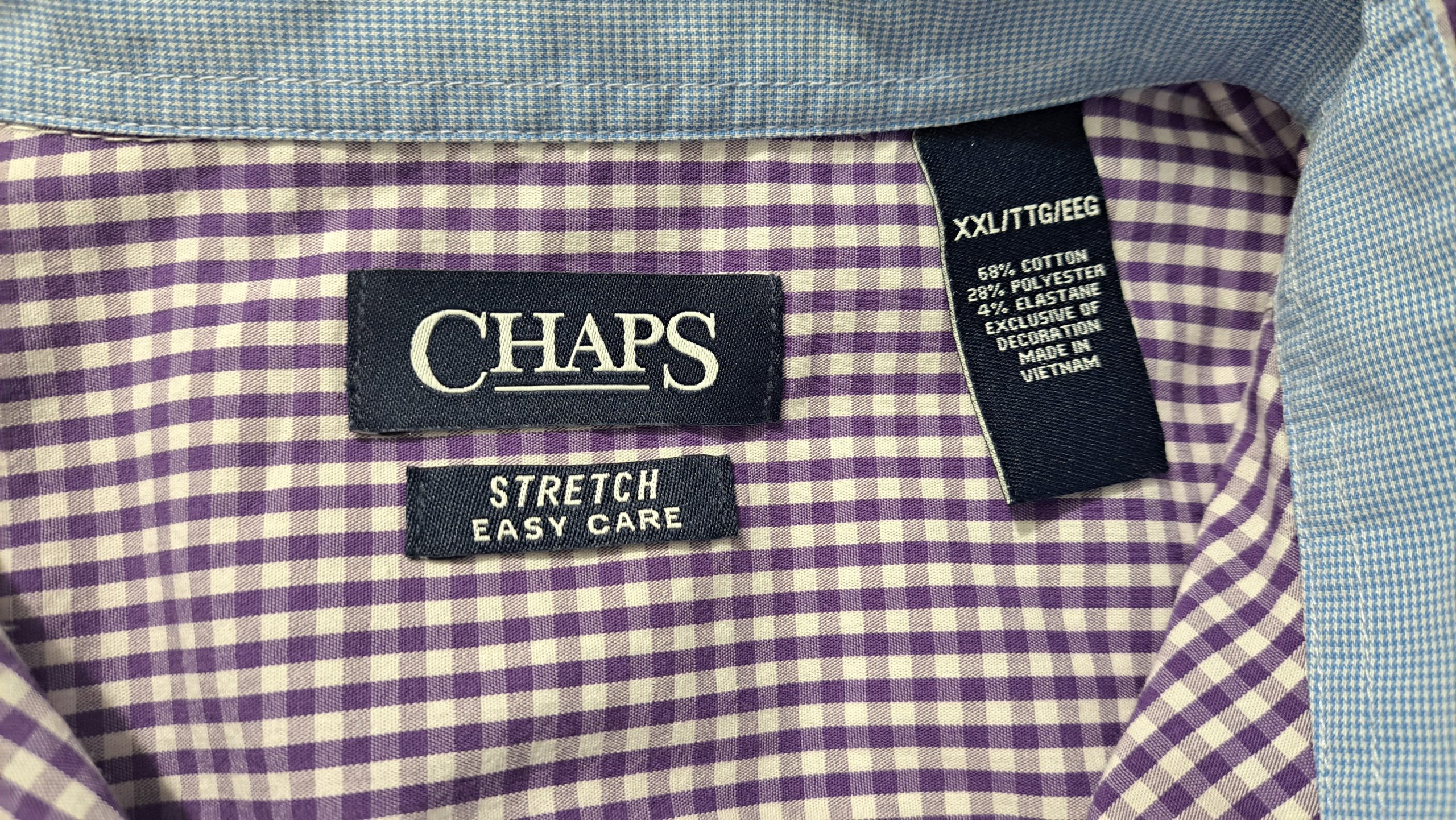 Chaps Men's XXL Tall Purple White Gingham Check Stretch Easy Care Button Down Shirt