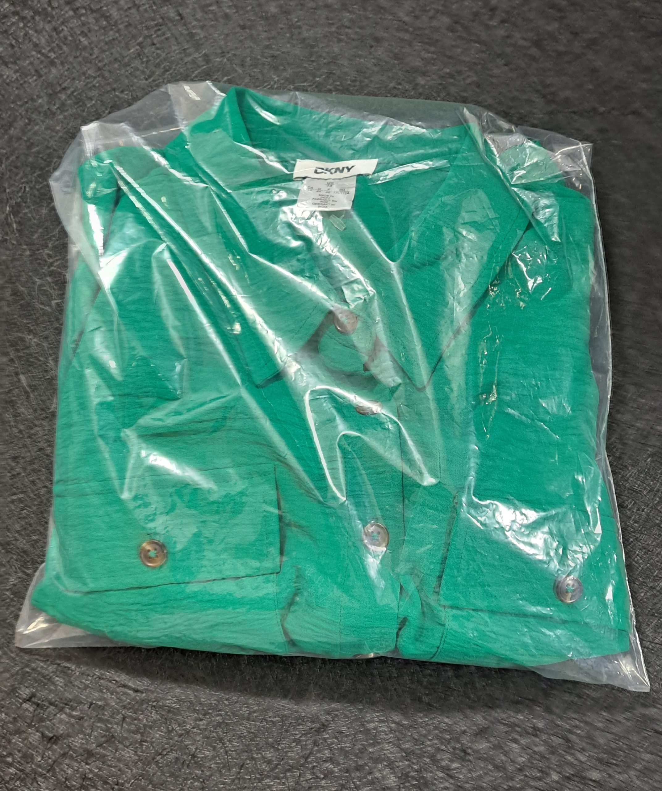 DKNY Women's Green Button Front Shirt Dress Belted Long Sleeve Size 14 NWT