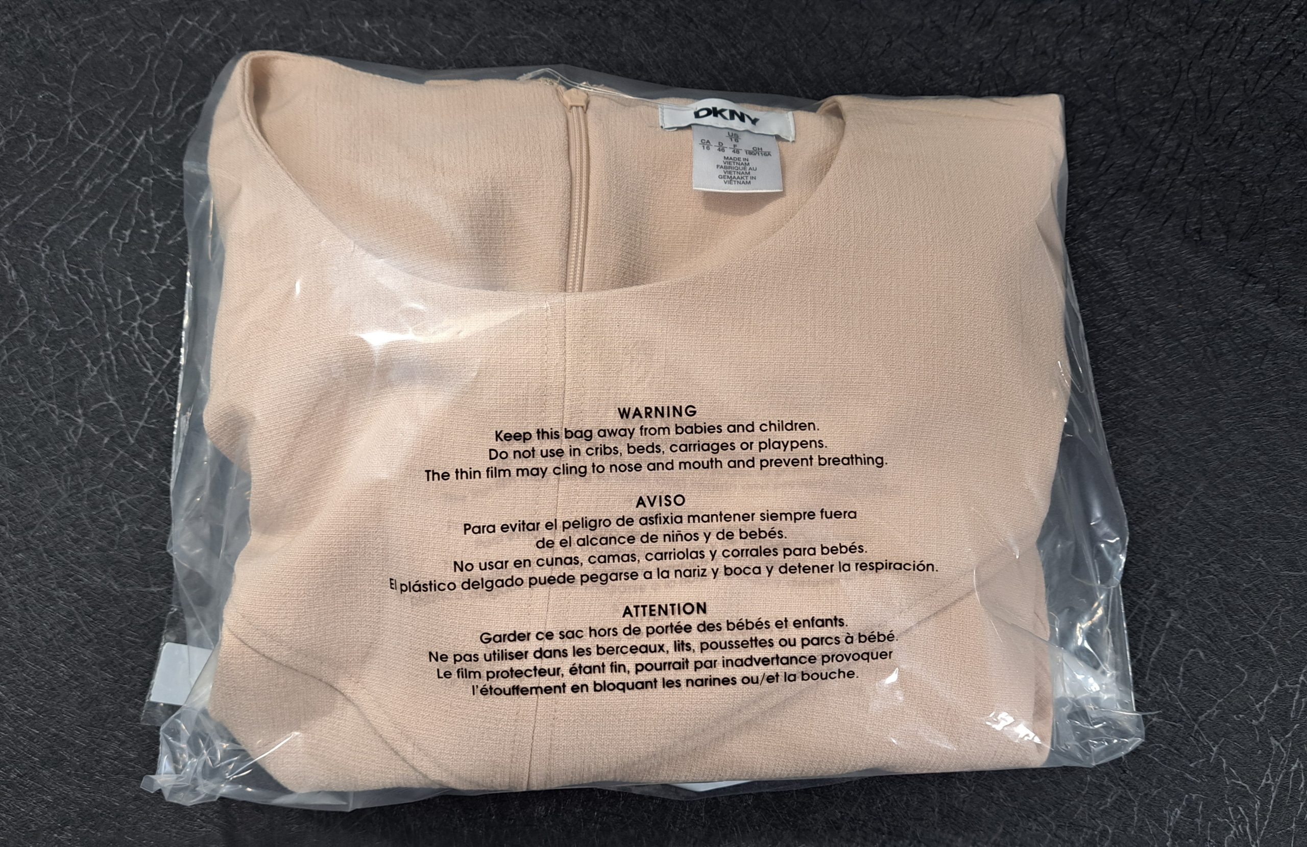 DKNY Women's Size 16 Blush Beige Sheath Dress Short Sleeve Zipper Pocket, NWT.