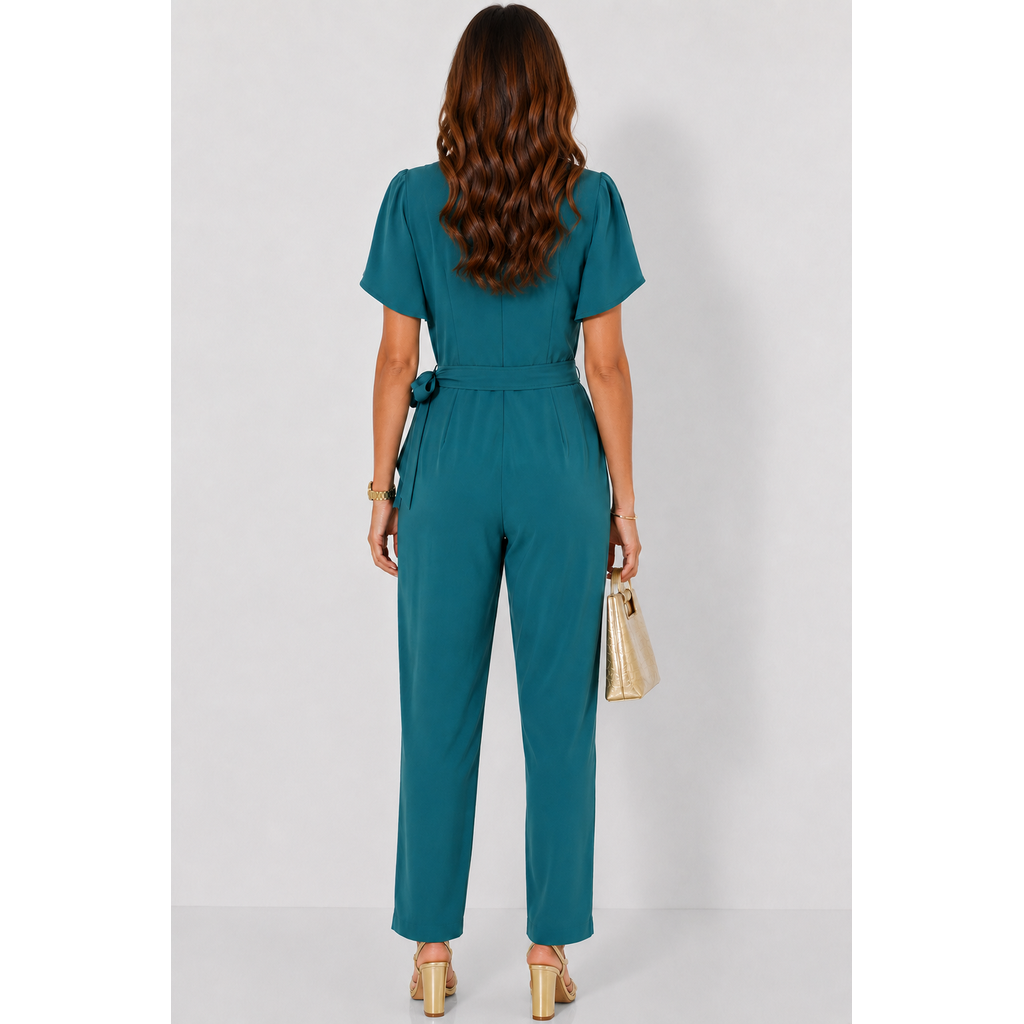 NEW Calvin Klein Emerald Green Flutter Sleeve Belted Straight Leg Jumpsuit Women's Size 10 NWT