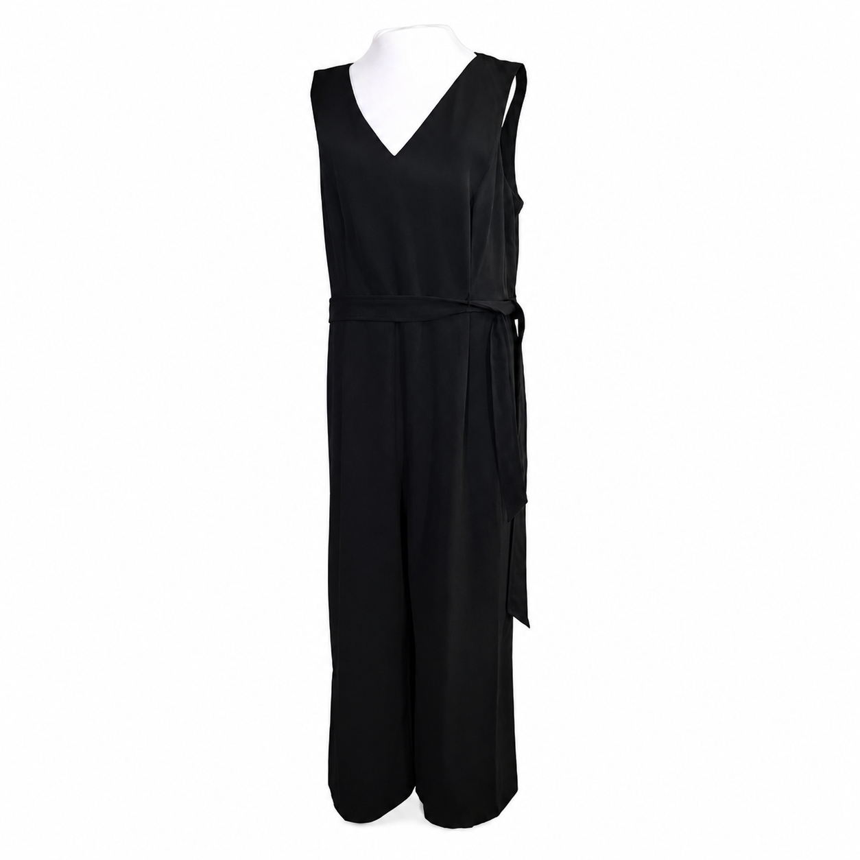 Calvin Klein Black Wide Leg Jumpsuit Size 16 NWT Sleeveless Tie Waist V-Neck.