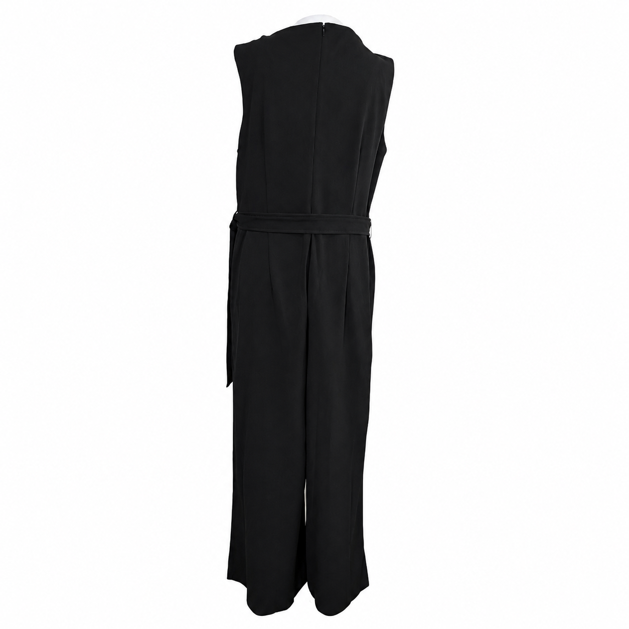 Calvin Klein Black Wide Leg Jumpsuit Size 16 NWT Sleeveless Tie Waist V-Neck.
