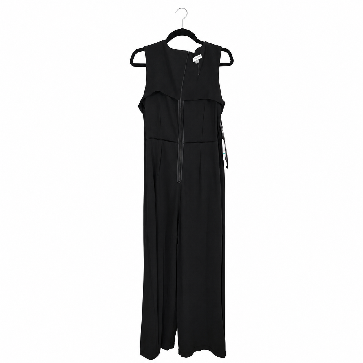 Calvin Klein Black Wide Leg Jumpsuit Size 16 NWT Sleeveless Tie Waist V-Neck.