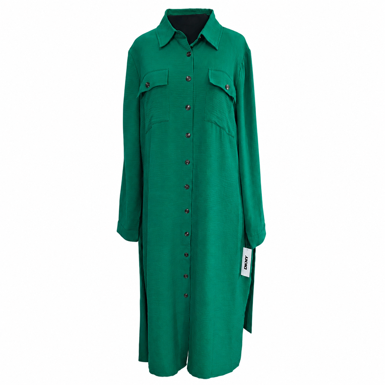 DKNY Women's Green Button Front Shirt Dress Belted Long Sleeve Size 14 NWT