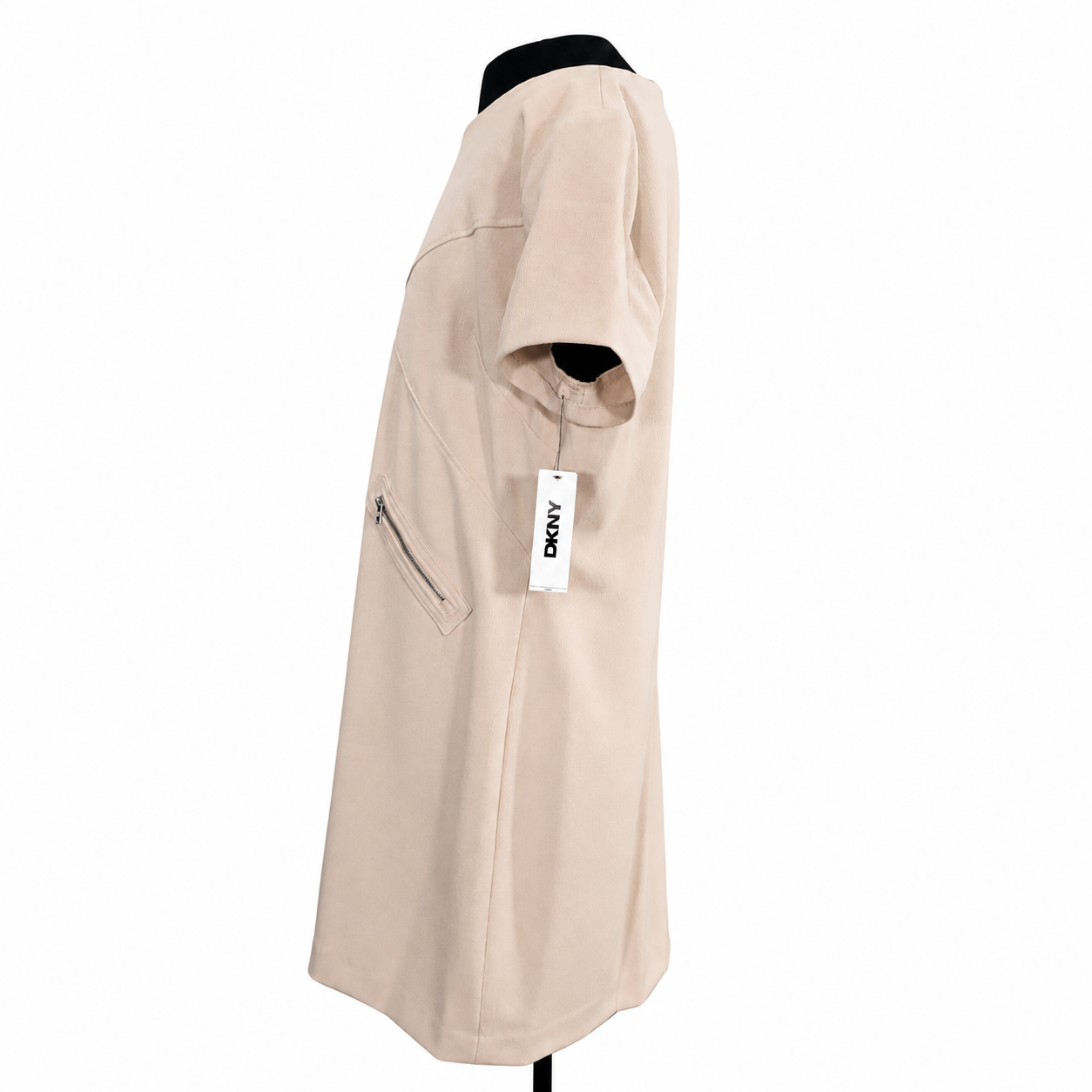 DKNY Women's Size 16 Blush Beige Sheath Dress Short Sleeve Zipper Pocket, NWT.