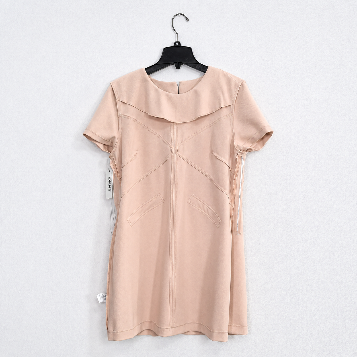 DKNY Women's Size 16 Blush Beige Sheath Dress Short Sleeve Zipper Pocket, NWT.