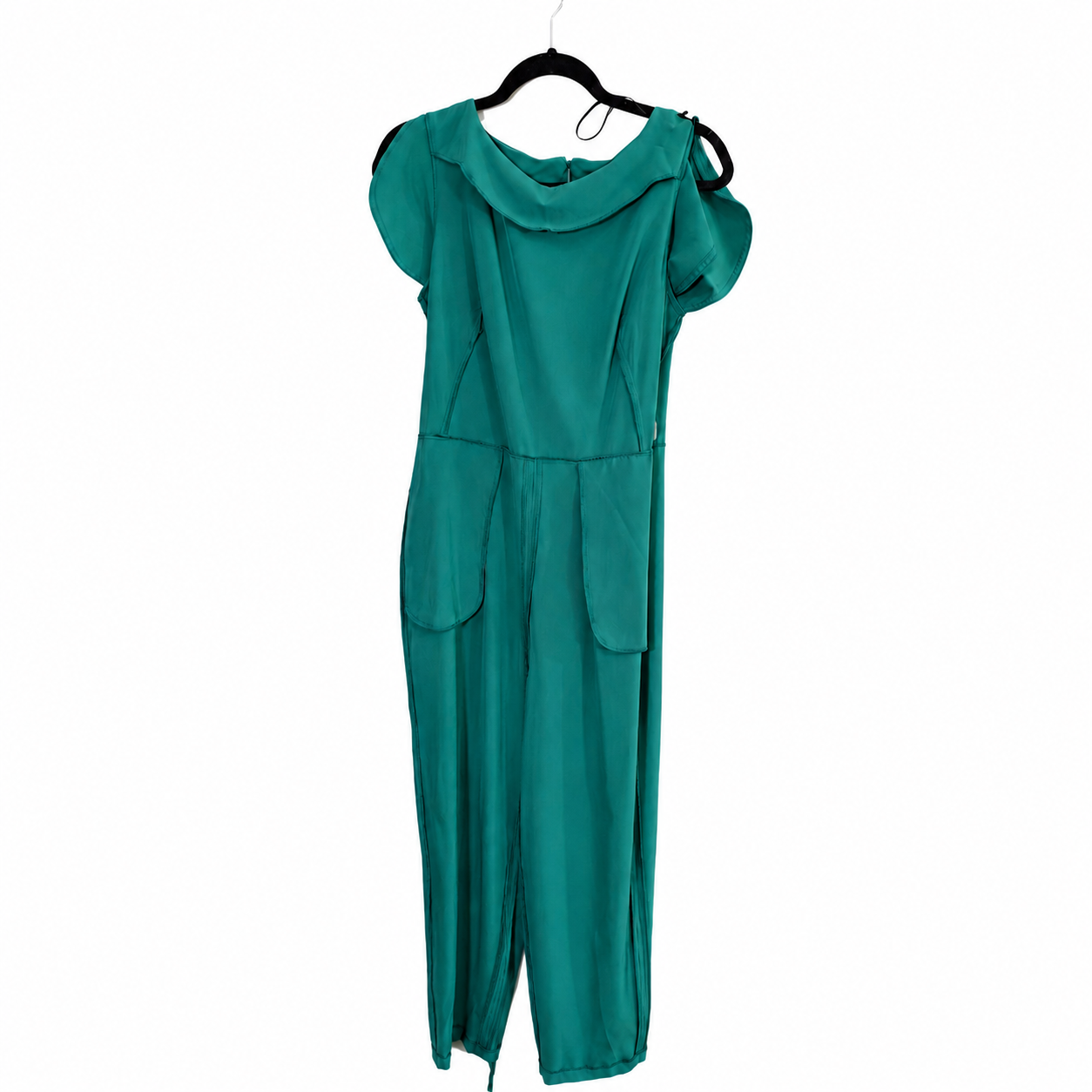 NEW Calvin Klein Emerald Green Flutter Sleeve Belted Straight Leg Jumpsuit Women's Size 10 NWT