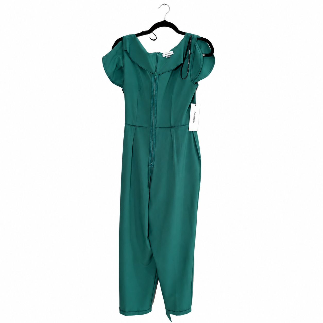 NEW Calvin Klein Emerald Green Flutter Sleeve Belted Straight Leg Jumpsuit Women's Size 10 NWT