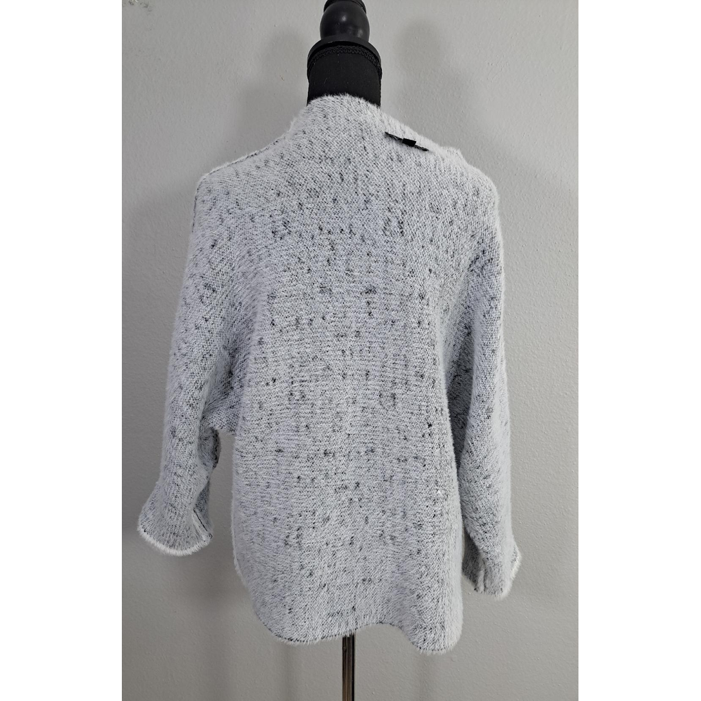 Calligraphie Soft Mock Turtleneck Sweater White Black Speckled Eyelash Knit 3/4 Sleeve, Size L.