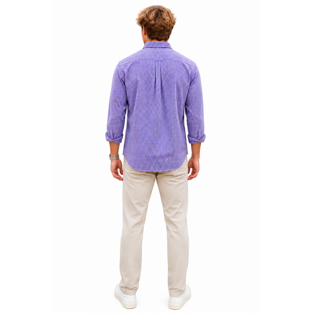 Chaps Men's XXL Tall Purple White Gingham Check Stretch Easy Care Button Down Shirt
