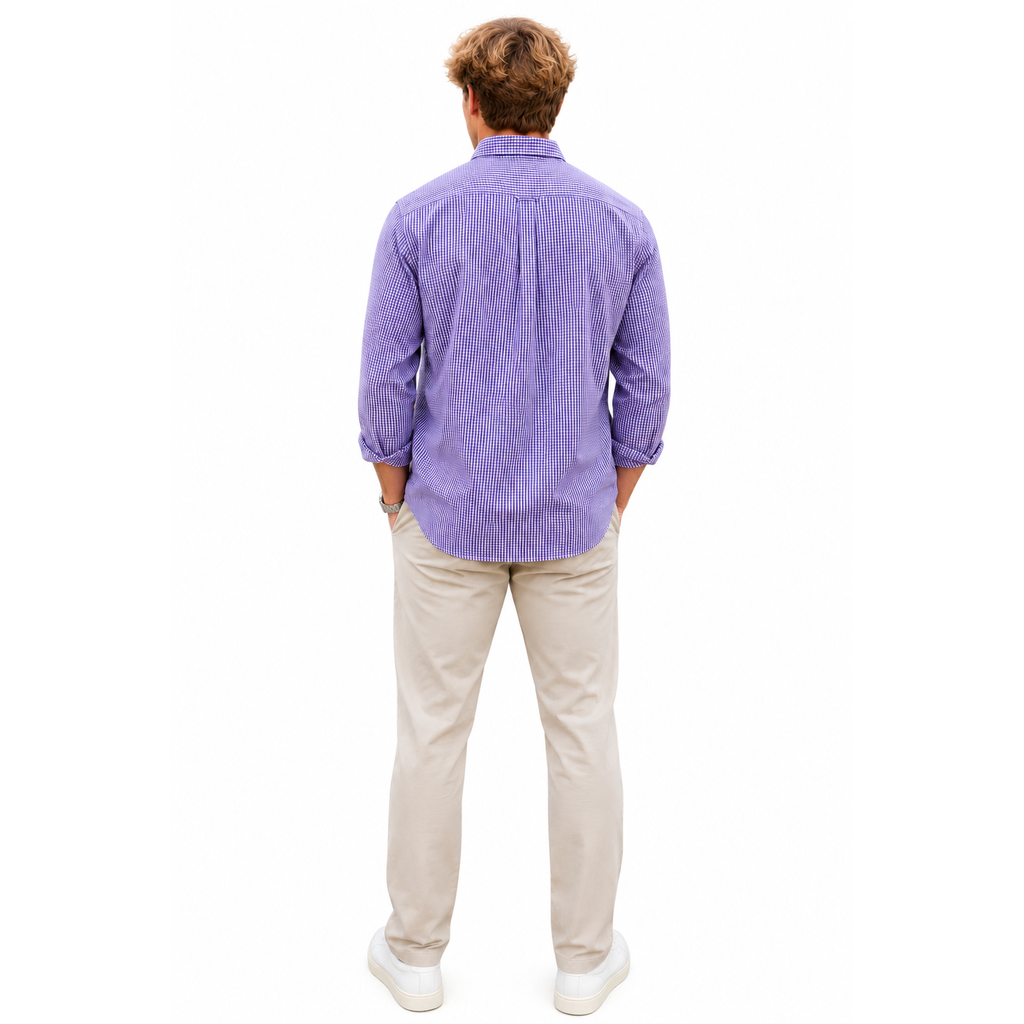 Chaps Men's XXL Tall Purple White Gingham Check Stretch Easy Care Button Down Shirt