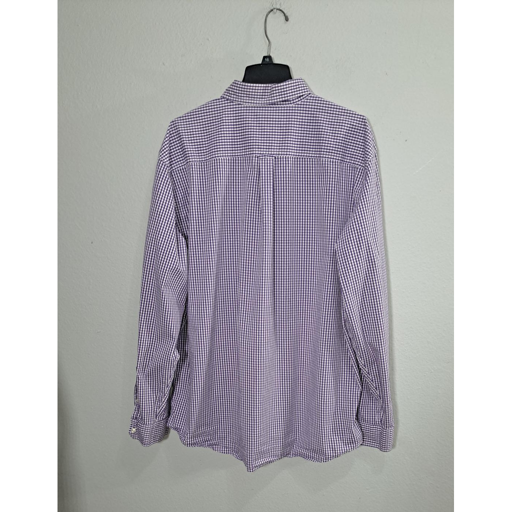Chaps Men's XXL Tall Purple White Gingham Check Stretch Easy Care Button Down Shirt