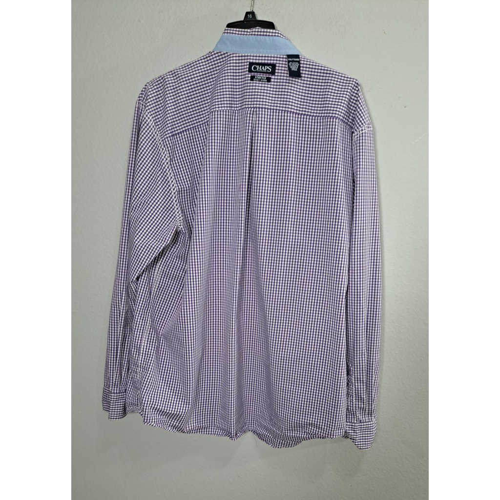 Chaps Men's XXL Tall Purple White Gingham Check Stretch Easy Care Button Down Shirt