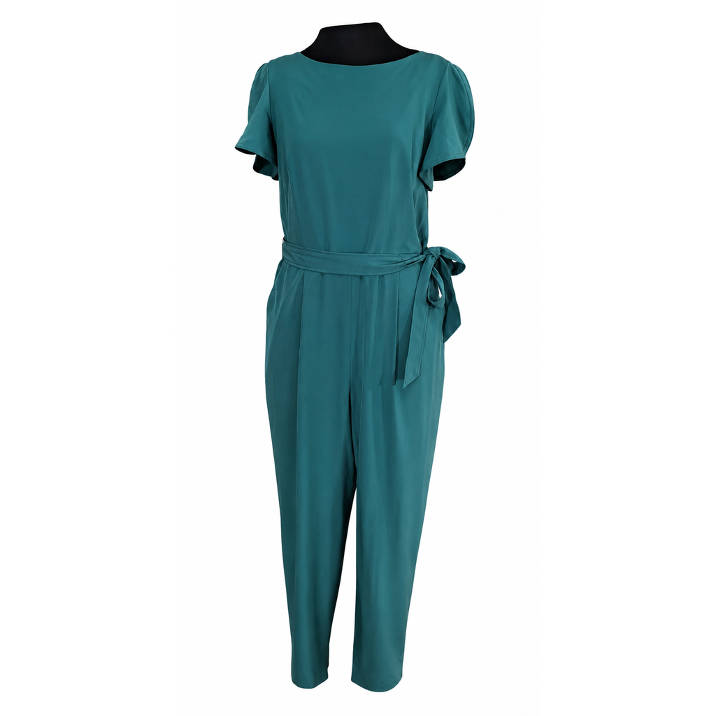 NEW Calvin Klein Emerald Green Flutter Sleeve Belted Straight Leg Jumpsuit Women's Size 10 NWT