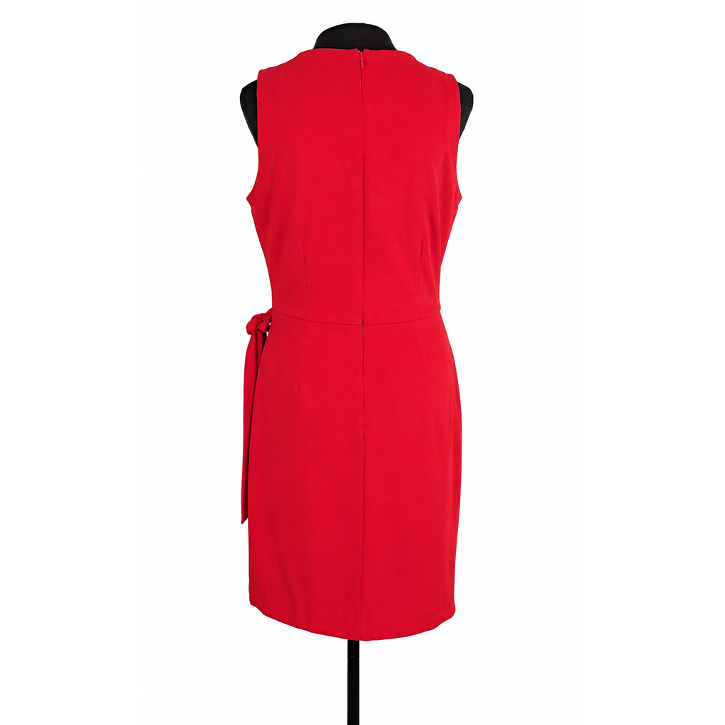 Tahari ASL Scarlet Red Sheath Dress Size 10 Gold Ring Side Tie NWT