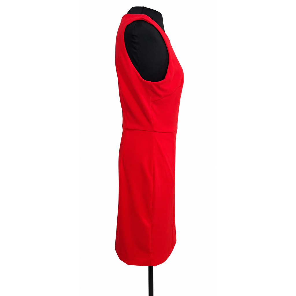 Tahari ASL Scarlet Red Sheath Dress Size 10 Gold Ring Side Tie NWT